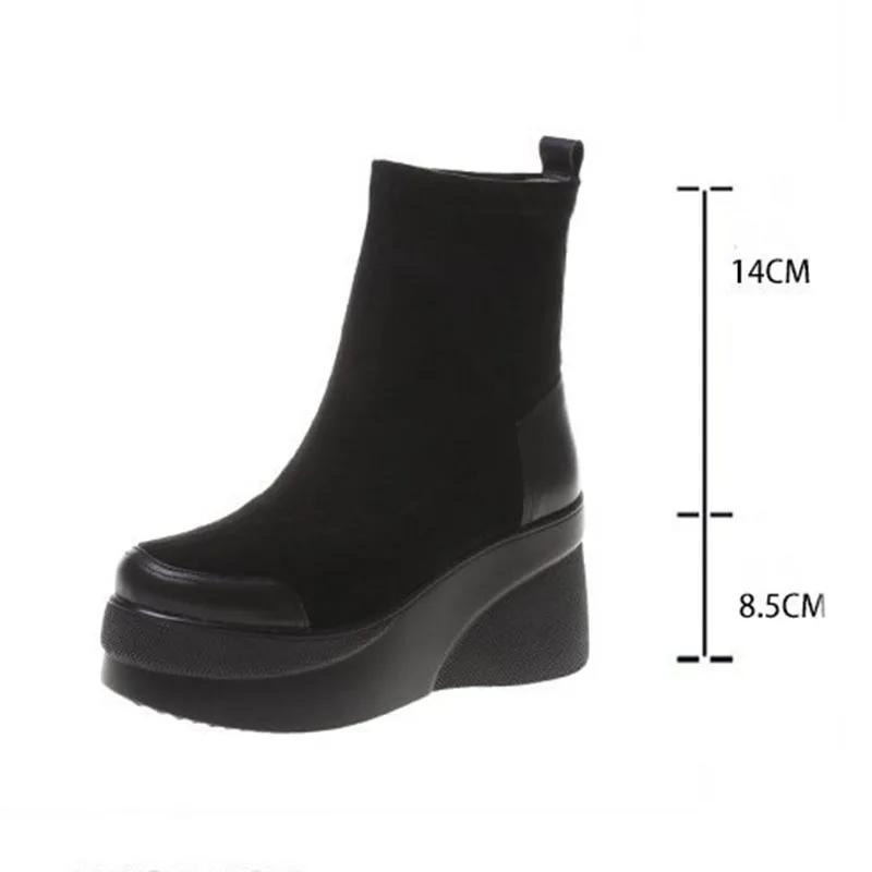 Fashion Autumn Boots Women Shoes Woman Botas Fashion Round Toe Ankle Boots Winter Elastic Black Comfortable Botines Chelsea Botas Femme