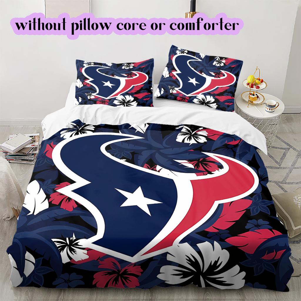Houston Texans Pattern Bedding Quilt Set Quilt Cover Pillowcase Home Decoration Birthday Gift (1 * duvet cover + 2 * pillowcase, without core)