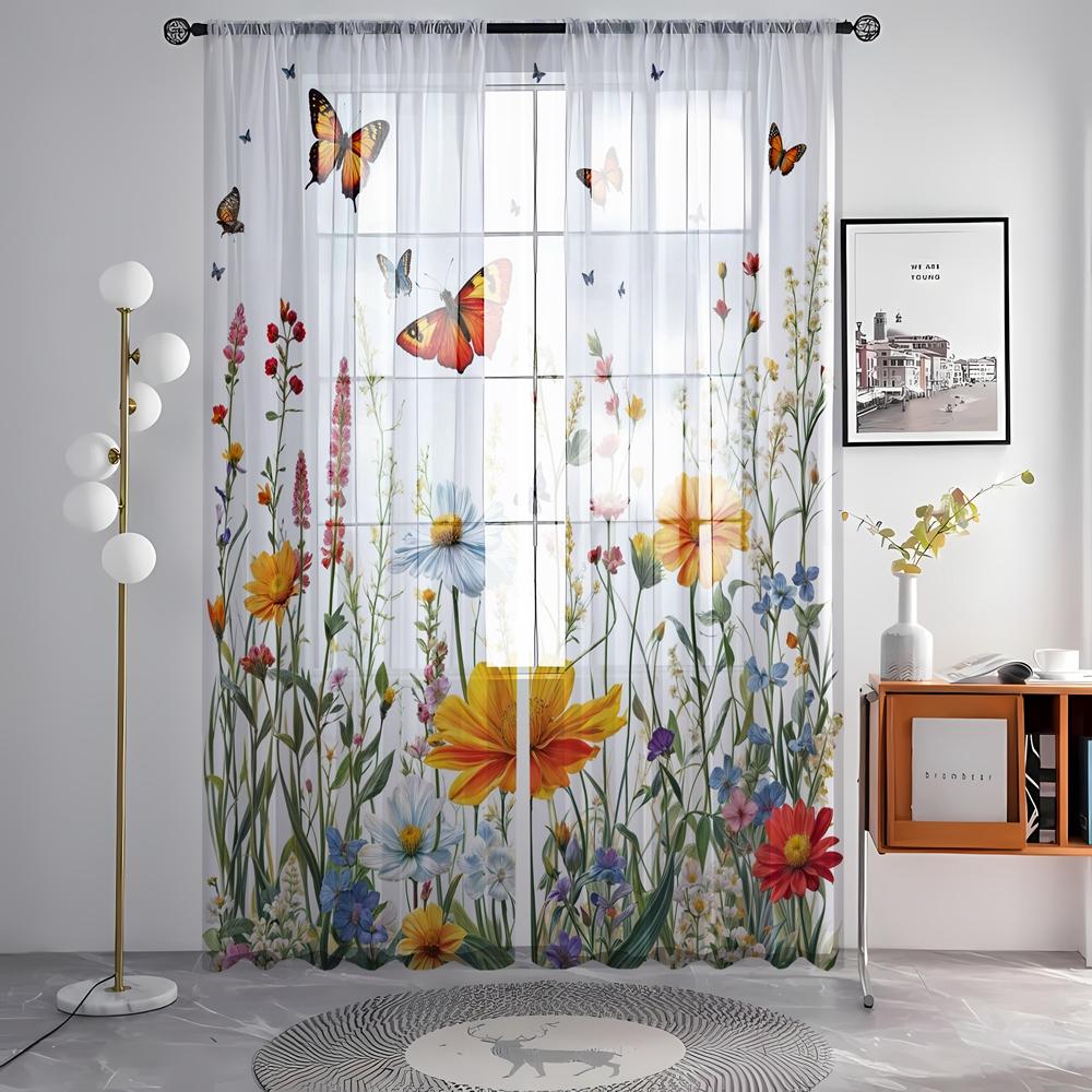 2 шт. HD цифровой желтый цветок бабочка порхающая печатный оконный балдахин украшение дома стиль украшения гостиная спальня