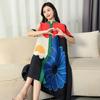Dress Female Printed High -end Loose Short -sleeved Long Skirt Covering Meat Standing Neck -collapsed Foreign Long Female