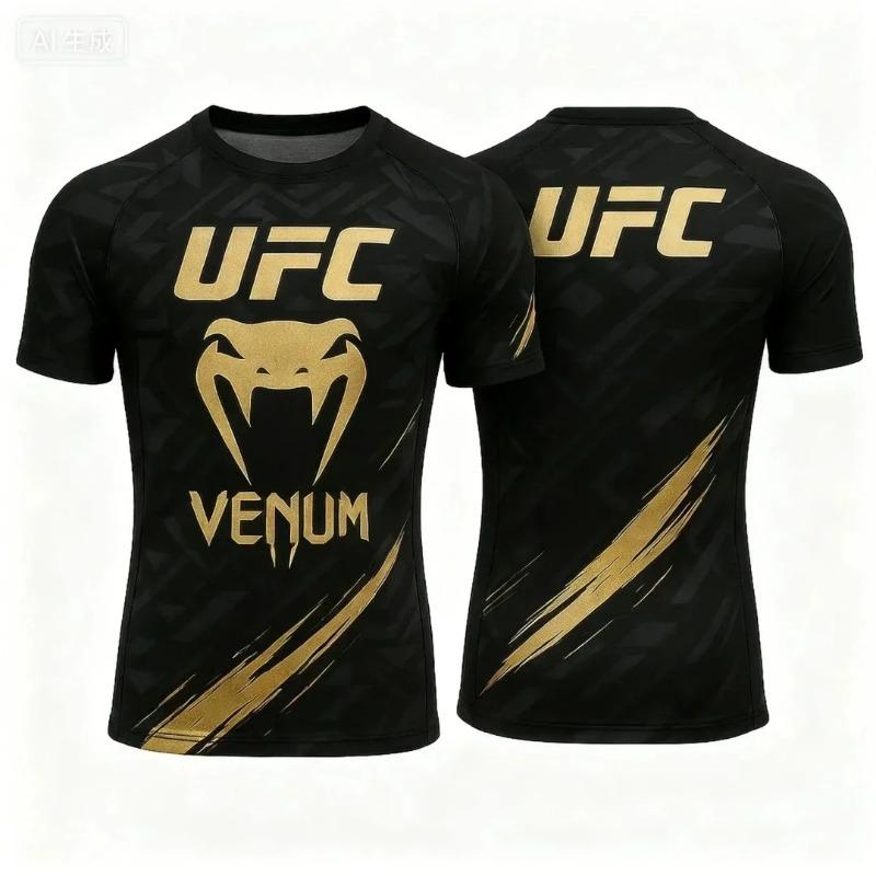 UFC Venum Сжатие с принтом пламени Рашгард Мужской Быстросохнущий Футболка с коротким рукавом для тренировок MMA BJJ Спортивный топ для зала Черный