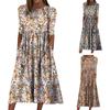 Women's Summer Casual Printed Mid Sleeve Round Neck Loose Pocket Dress