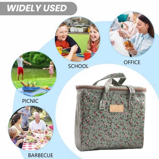 Insulated Picnic Bag with Handle Zipper Top Reusable Canvas Bag Multifunctional Cooler Bag Picnic Hiking Food Thermal Insulated Bag Outdoor