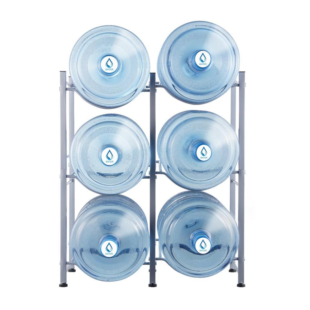 3 Tiers Water Jug Holder Double Row Water Bottle Rack for 6 Bottles Silver