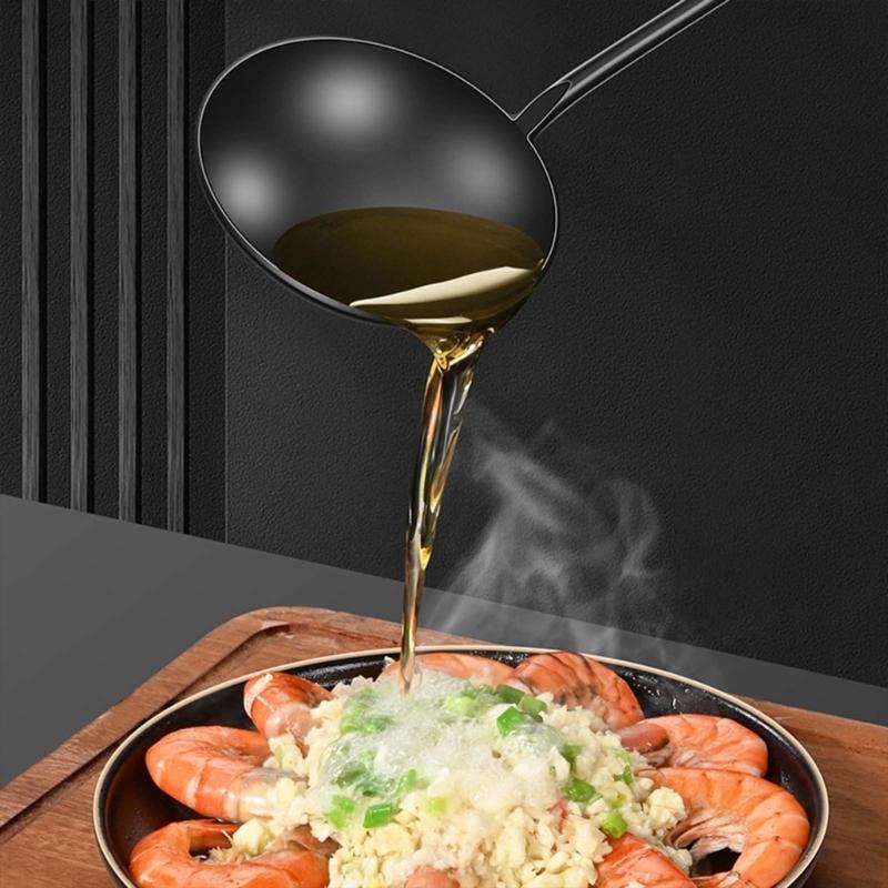 Ложка-сепаратор для масла с деревянной ручкой, железная ложка, металлическая лопатка для жарки, легко моющийся кухонный инструмент для приготовления пищи и жарки в воке