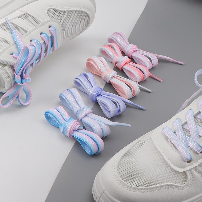 Flat Shoelaces for Sneakers Metallic Shiny Silver Shoe Laces Colorful Bright Silk Shoelace Gradient Glitter Women Shoestrings