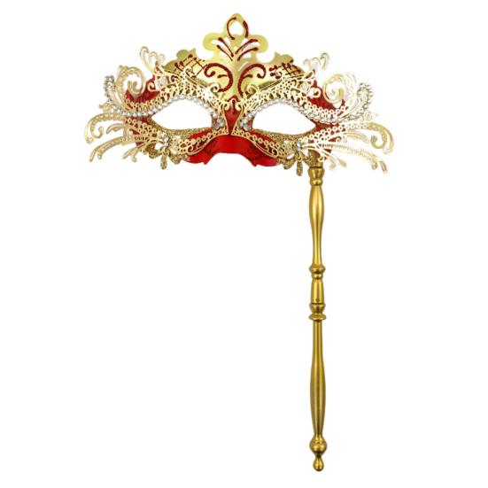 Fancy Party Masque Metal Masque with Handheld Stick Half Face Venetian Masque with Rhinestones for Women Men Prom Ball Mardi Gras Masquerade