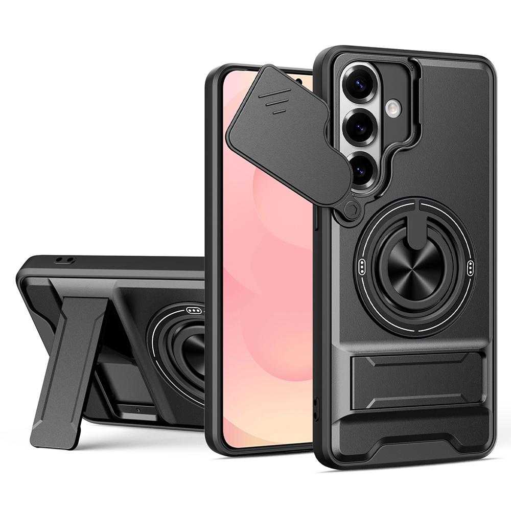 For Samsung Galaxy S26 / S26 Pro Magnetic Case Ring Holder Foldable Kickstand TPU PC Phone Cover with Camera Lens Slider