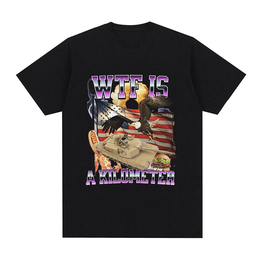 Футболка с надписью «Wtf Is A Kilometer Meme» Мужская модная хип-хоп футболка Летняя повседневная футболка большого размера из 100% хлопка с коротким рукавом