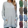 2024 Autumn And Winter New Striped Contrasting Round Neck Long Sleeved Pocket Hoodie T-Shirt For Women