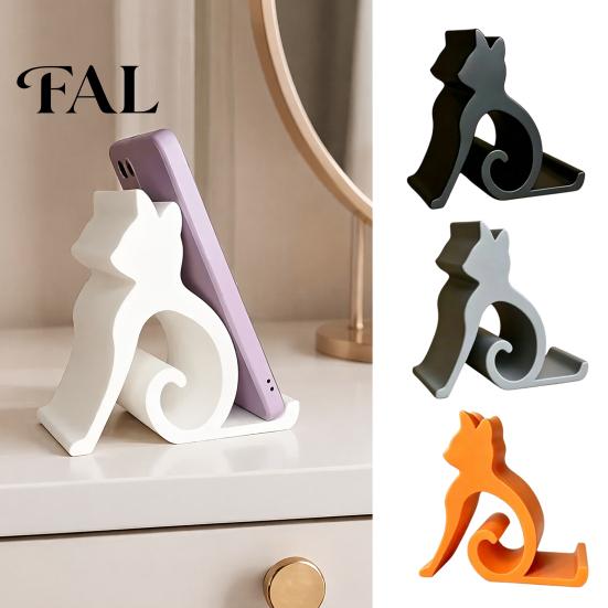 Minimalist Phone Holder Cute Cat Stand, Curled Tail Kitty Desk for Cell Desktop Ornament Tablet, 3D Printed Universal Stand Office Bedroom,