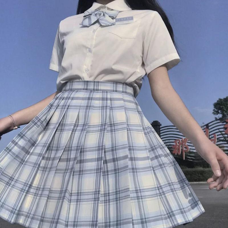 3 шт., женская униформа в стиле аниме, комплект плиссированных юбок, летняя рубашка JK, топы с короткими рукавами, мини-костюм с клетчатой юбкой