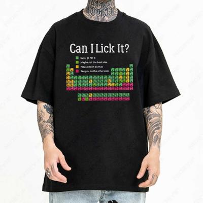 Можно ли это лизнуть Футболка Смешные шутки из таблицы Менделеева Подарок учителю Короткий рукав 100% Хлопок Мягкая Унисекс Футболки с круглым вырезом P152