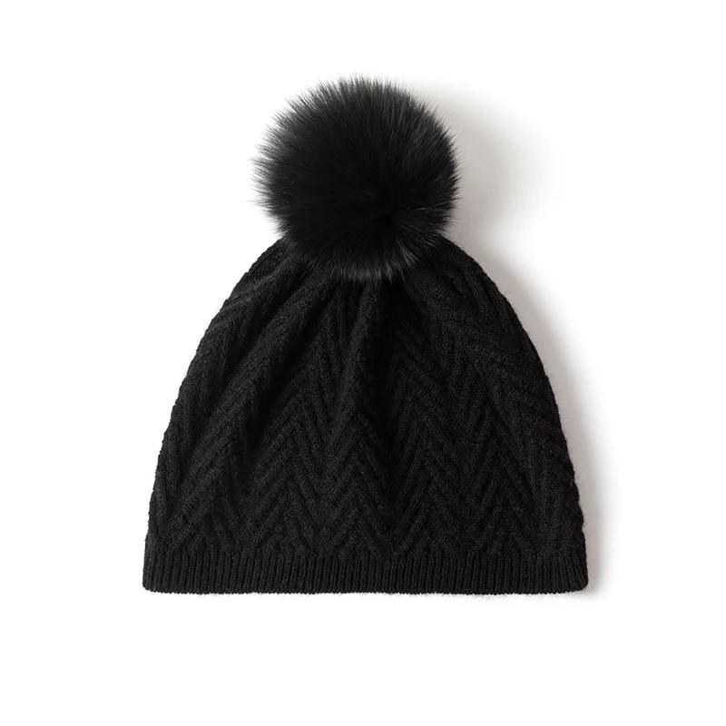 Женская шапка-бини из 100% чистого кашемира однотонная с помпоном вязаная зимняя теплая мягкая удлиненная шапка-чулок аксессуар для холодной погоды