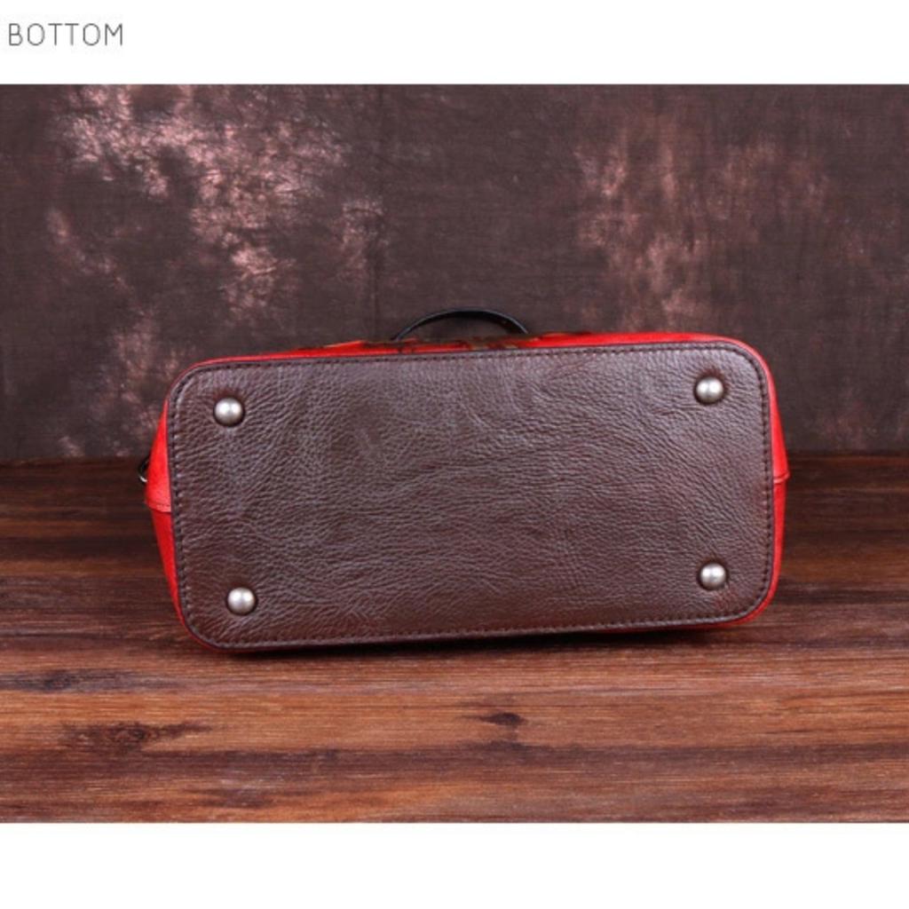 New Leather Handbag Large Capacity First Layer Cowhide Single Shoulder Straddle Bag Retro Tote Bag