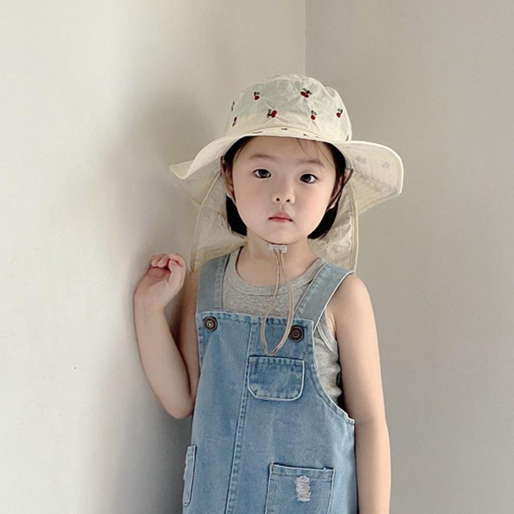 Cartoon Embroidery Children Panama Cap Neck Protection Summer Fisherman Hat Baby Sun Hat Beach