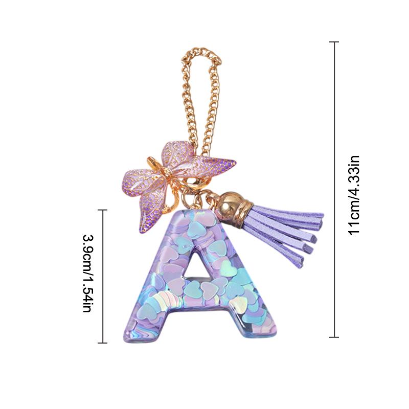 Подвески с буквами AZ Фиолетовая бабочка Кисточка Инициал Брелок Сумка Подвеска Персонализированные Подвески Цепочка для стакана с водой Аксессуары