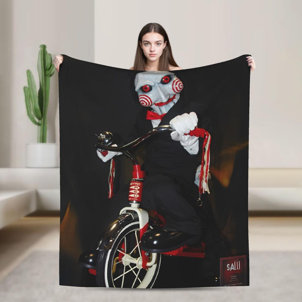 Saw Horror Movie Fashion Blanket Cover Funny Halloween Jigsaw Flannel Throw Fashion Blankets Home Couch Printed Soft Warm Bedspreads Breatha