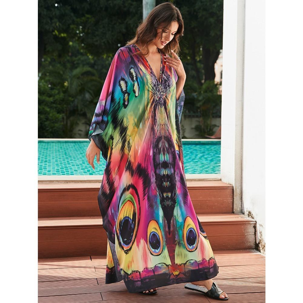 Женское платье-кафтан в стиле бохо большого размера с контрастным принтом свободного кроя Vacay Beach