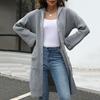Women Knitted Cardigan Hooded Long Sleeve Single Breasted Sweater Coat with Pockets Solid Color Loose Fit Mid-length Knitwear