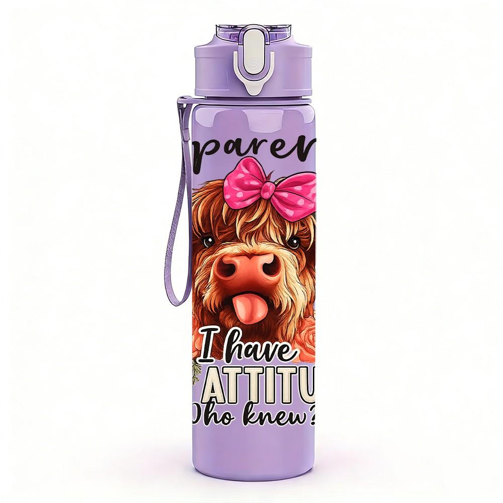 1PC Rodeo Cow Bull Western Cartoon Print 750ml Color Plastic Sports Water Bottle Leakproof Flip Straw Lid Suitable for Sports Office Home Use