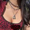 Punk Style Multilayer Skull Cherry Necklace For Women With Zinc Alloy Chain