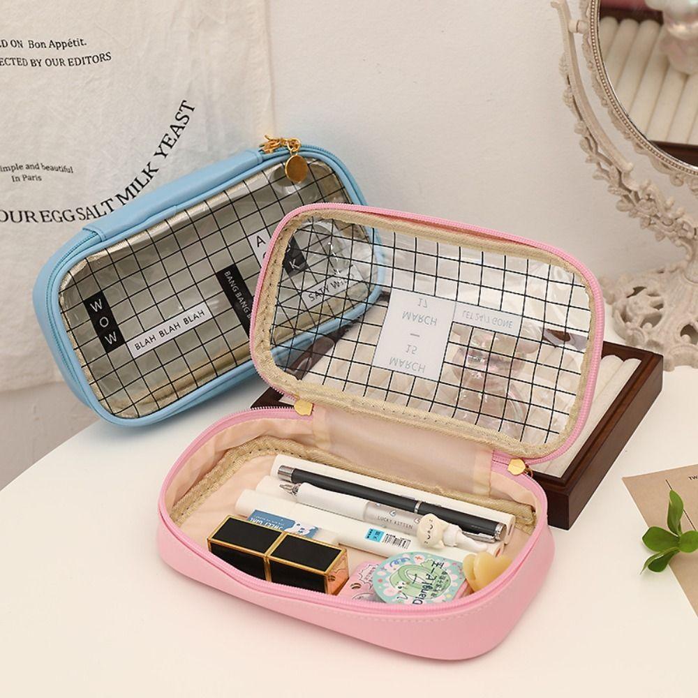 Student Large Capacity Plaid Printed Desktop Storage Bags Stationery Bag Pen Bag Pencil Pouch