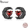 BAMOER 925 Sterling Silver Punk Black Gold Heart Red CZ Stud Earrings For Women Moon Ear Studs Halloween Collection Jewelry Gift
