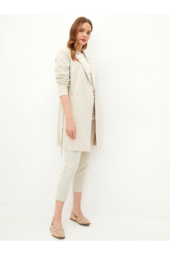 LCW Jacket Collar Waist Belted Pocket Detailed Long Sleeve Women's Trench Coat