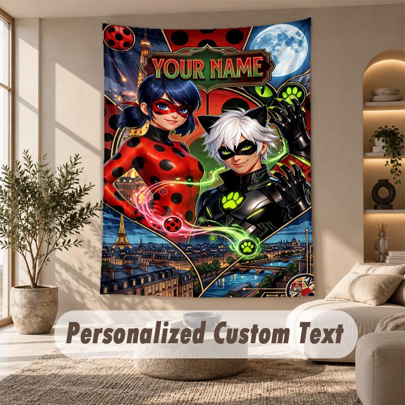 Miraculous Ladybug Tapestry, Personalized Custom Text, Wall Hanging Tapestry For Living Room Home Wall Decor