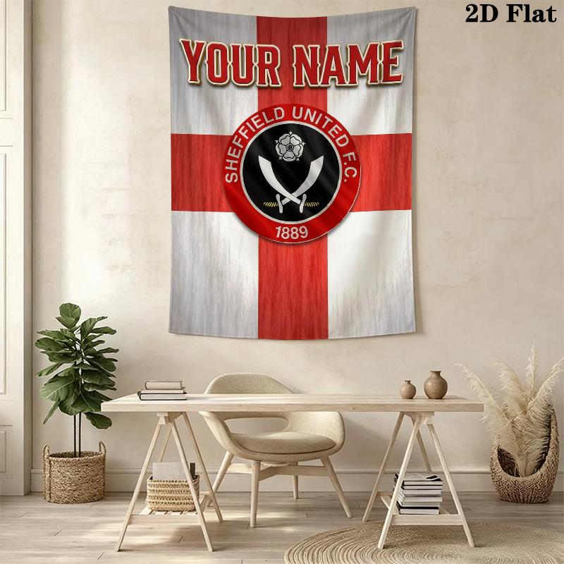 Custom Name Sheffield United FC Wall Tapestry Aesthetic Wall Hanging Printed Fabric Blanket Decorative Tapestries for Bedroom Living Room Home Decor
