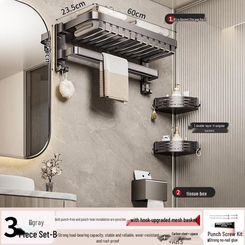 Металлический без сверления Комбинированная полка и вешалка для полотенец для ванной