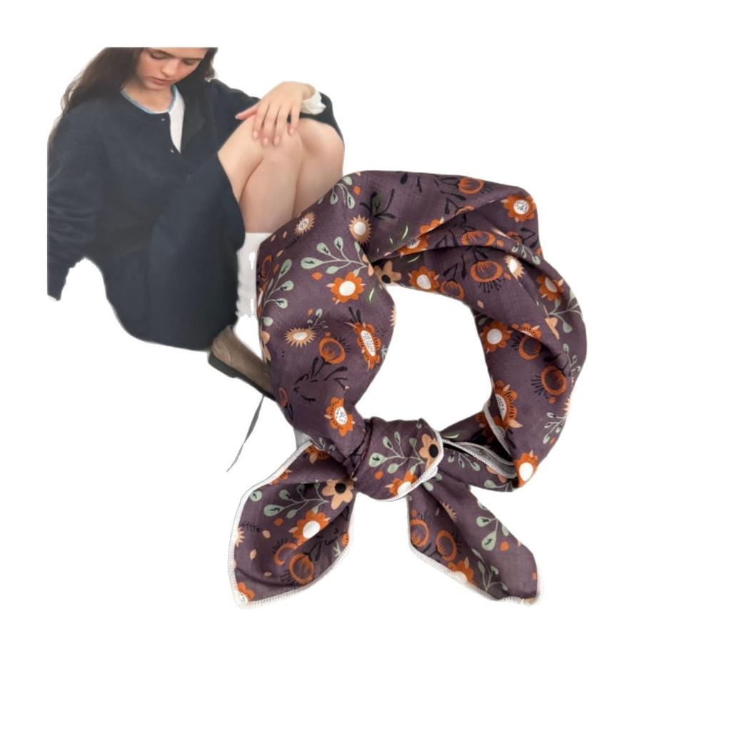 Premium 90Cm Floral Large Square Scarf Cotton And Linen Silk Scarf Women'S Headscarf Thin Scarf Sun Protection Shawl Outer Yarn