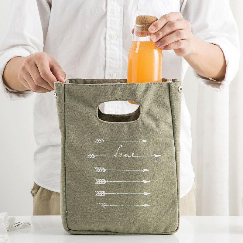 Japanese Canvas Insulation Lunch Bag Large Capacity Portable Picnic Thermal Tote Bento Box Cooler Bag Food Storage Container