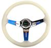 ZS Real Wood Steering Wheel, 340mm, Neo Chrome, 6-Hole, Deep Dish, Crystal Bubble, Transparent (Blue 2)