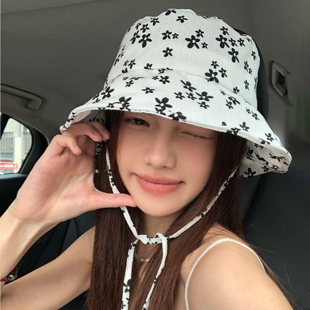 Adjustable Fisherman Hat Broken Flowers Sunshade Hat Sweet Women Sunscreen Hat Outdoor