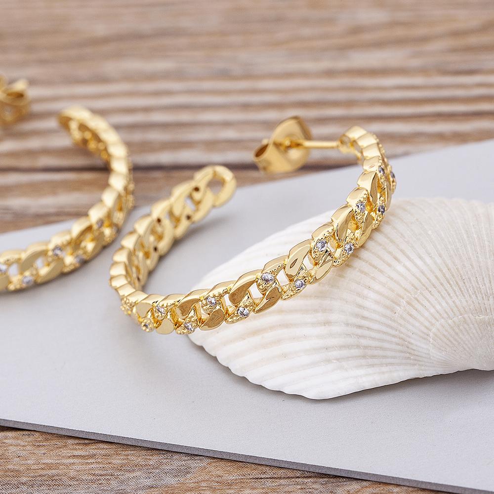 QIKU Luxury Gold Color Circle Hoop Earrings Jewelry Simple Party Crystal Zircon Women Wedding Engagement Accessories Gift