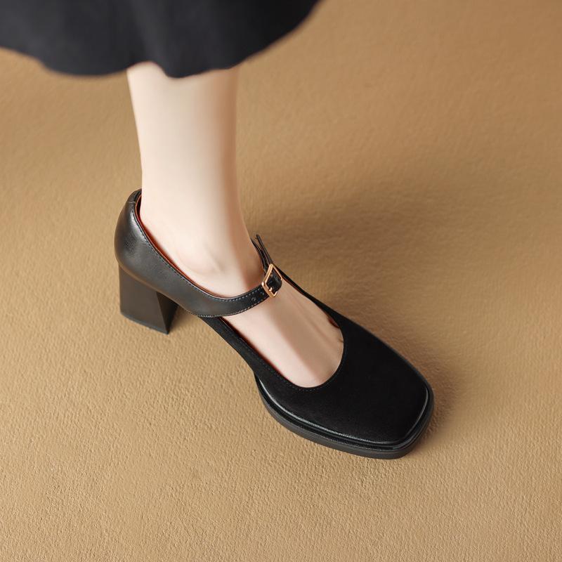 Medela туфли Mary Jane женские французские ретро коричневые квадратные туфли с одной пуговицей на толстом каблуке одинарные водонепроницаемые туфли на высоком каблуке