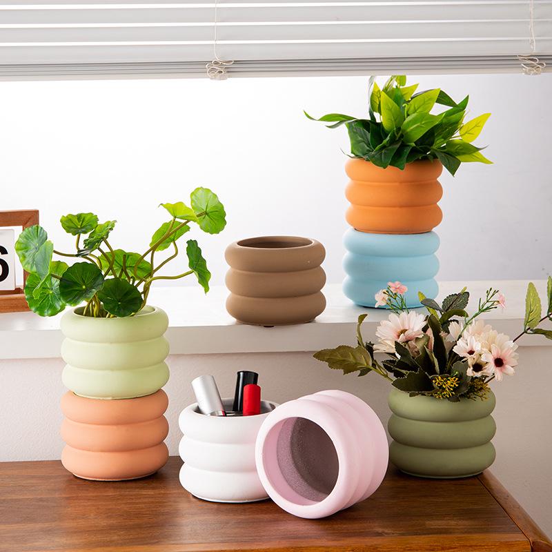 Nordic Style Cement Flower Pot - Creative, Simple Succulent Decor for Living Room or Study Desk.