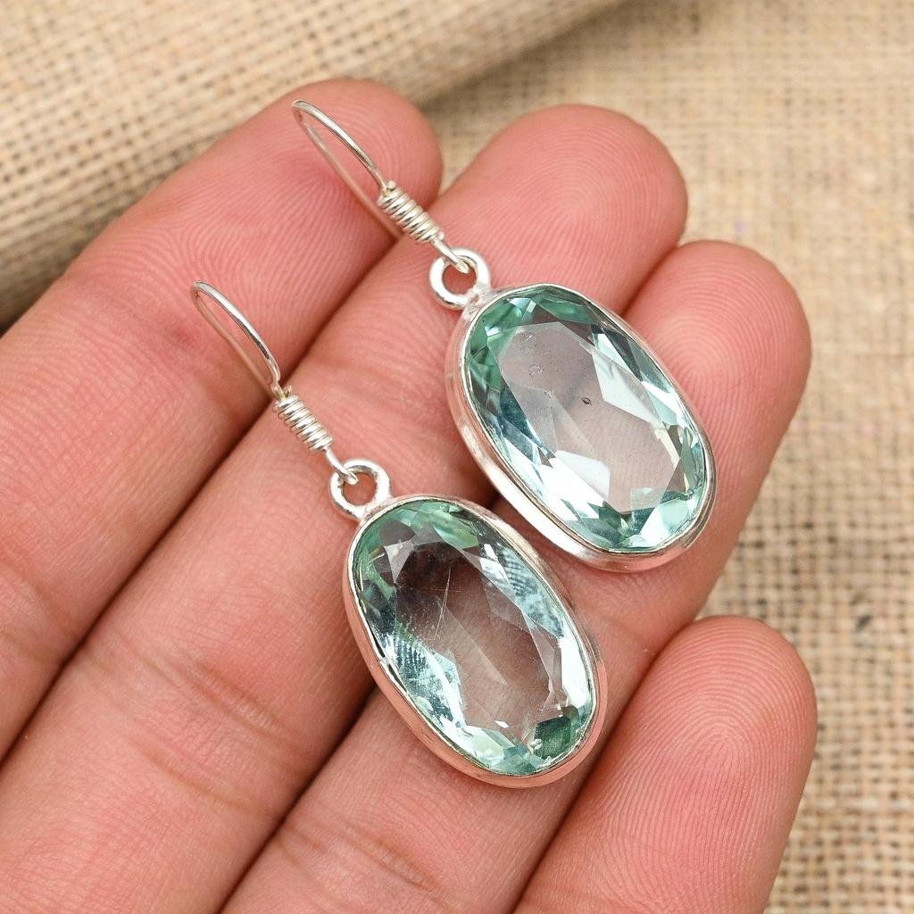 Lavish Green Amethyst Gemstone Handmade 925 Sterling Silver Earring Jewelry