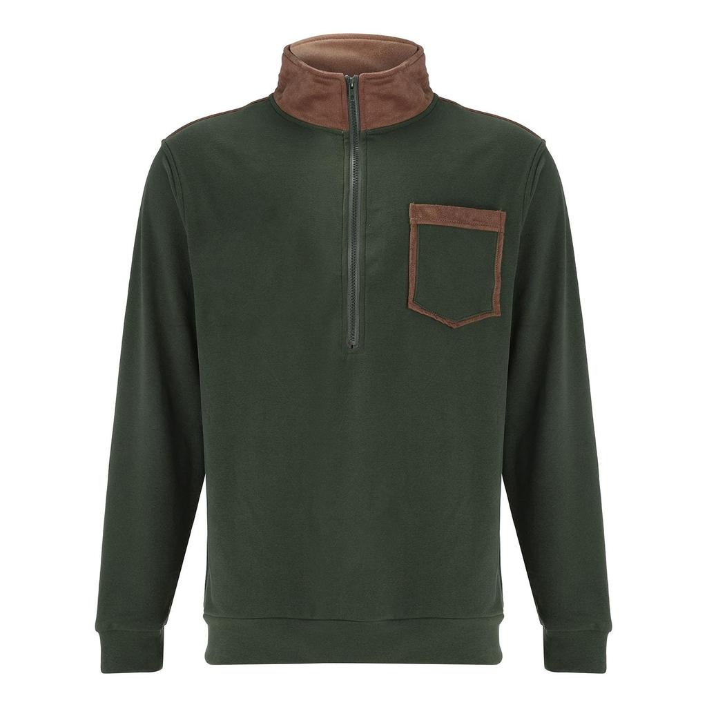 Mens Retro Fleece Sweatshirt With Pocket Color Block Slim Fit Long Sleeve Half Zip Pullover Shirt Trendy