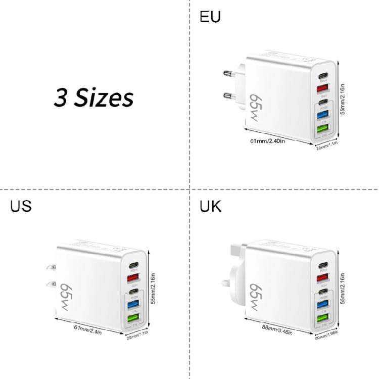 Высокоэффективный зарядный адаптер USB 65 Вт выход и порт Type C настольный зарядный хаб, идеально подходит для одновременной зарядки