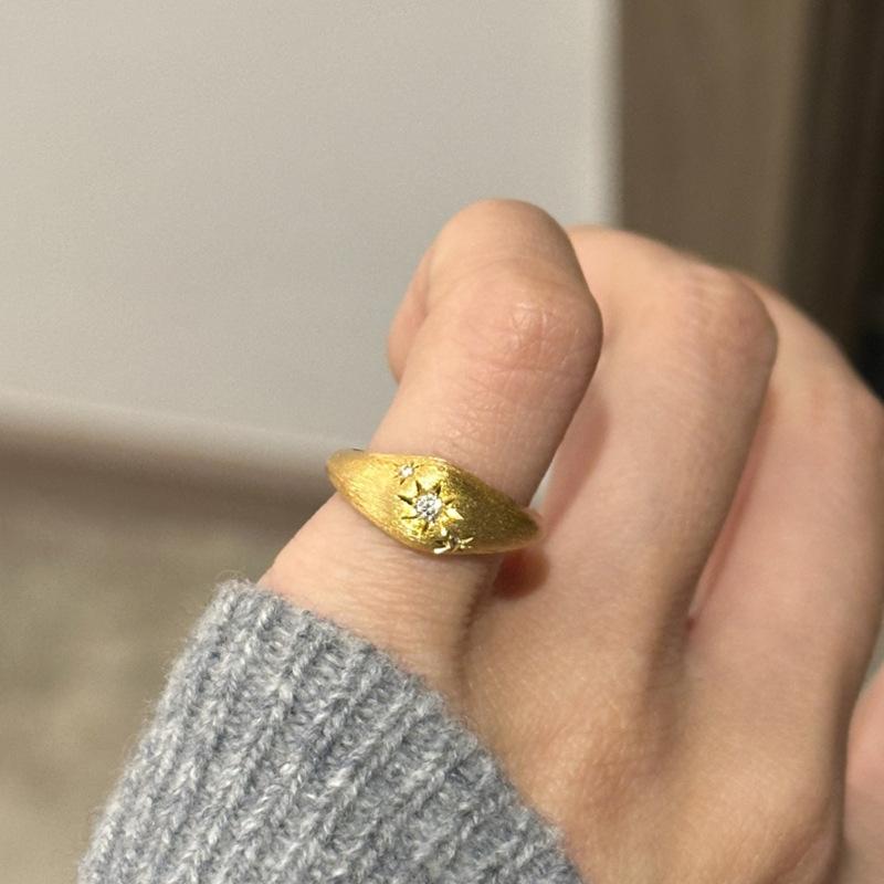 925 silver vintage brushed six star awn Female Ring with diamonds antique gold craftsmanship star rings for women jewelry