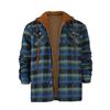 Men's Quilted Lined Button Down Plaid Shirt Add Velvet To Keep Warm Jacket With Hood