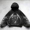 Унисекс Темный Готический Панк Графический Принт Худи с Капюшоном Длинный Рукав Свободная Уличная Толстовка Для Мужчин Женщин