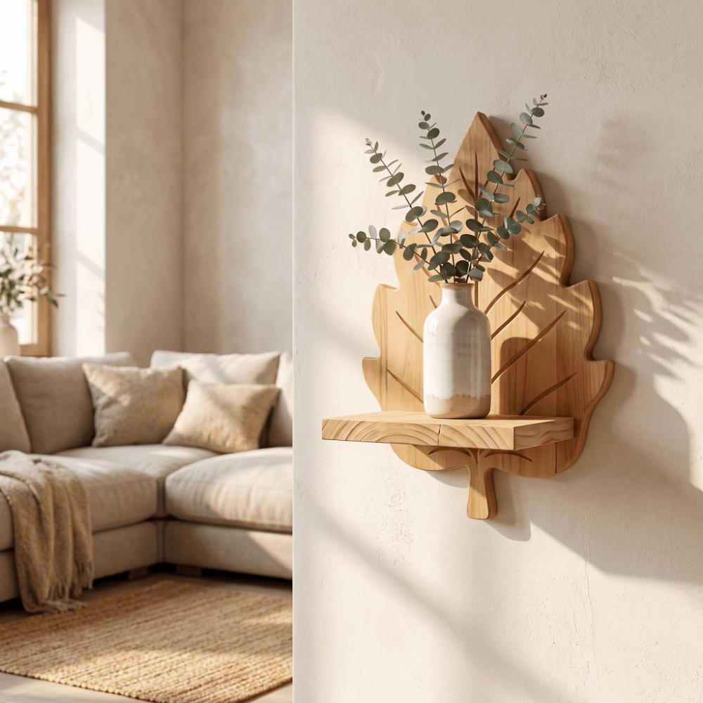 Nature Style Maple Leaf Wall Shelf Wooden Wall Mounted Leaf Shelf  for Living Room