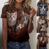 Женские топы с круглым вырезом, футболка с короткими рукавами, футболка с принтом кошки, рубашки-туники, винтажные топы