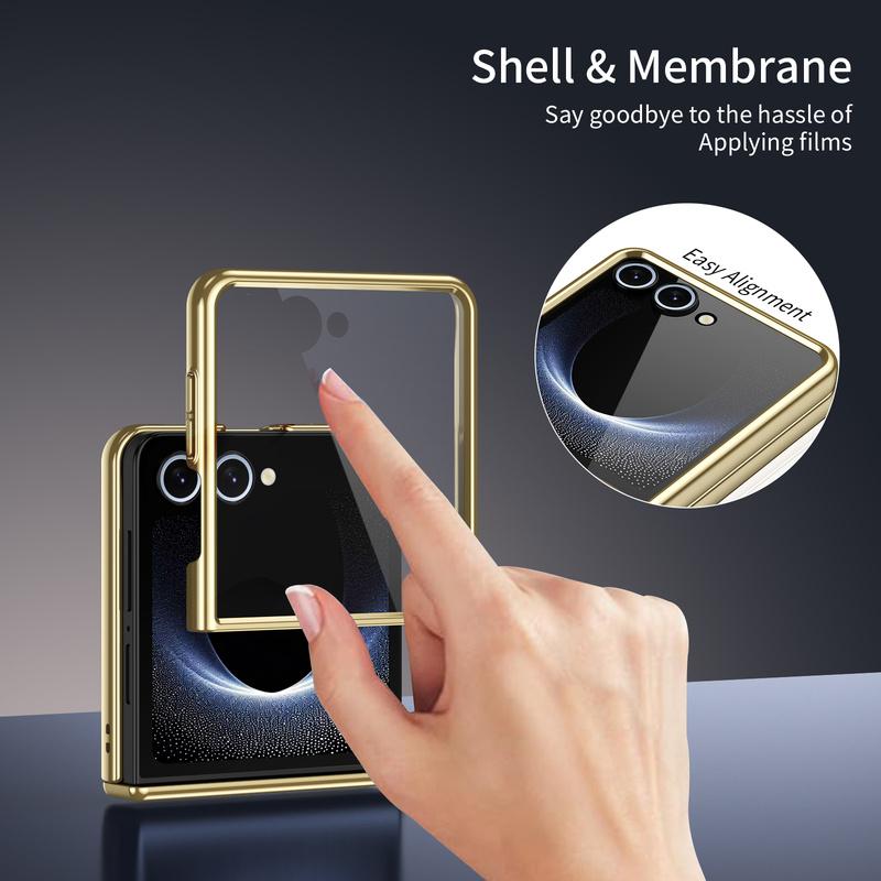 For Samsung Galaxy Z Flip 8 7 6 5 4 5G Phone Case with Built-in Screen Protector & Hinge Protection Electroplating Frosted Cover