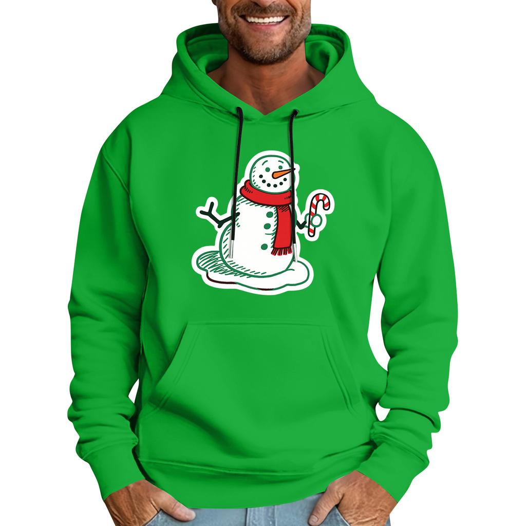 Мужская повседневная спортивная толстовка с капюшоном и карманом, с рождественским принтом, с длинным рукавом