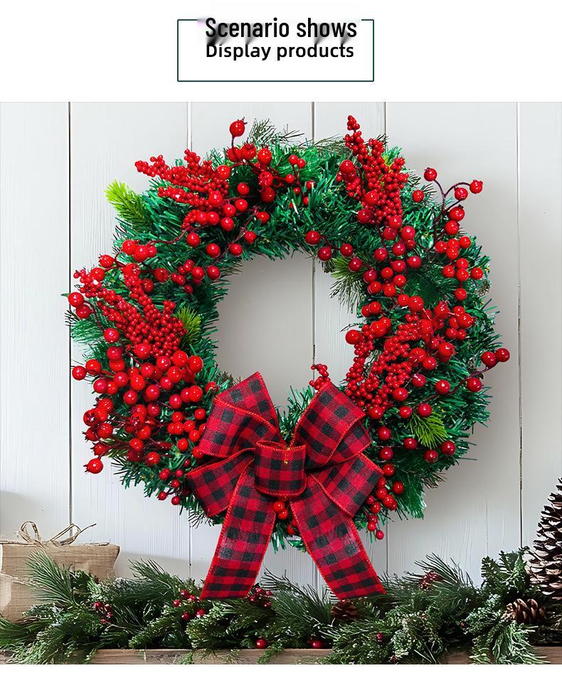 Трансграничный Рождественский Венок с Красным и Черным Клетчатым Бантом и Ягодной Лозой для Украшения Двери